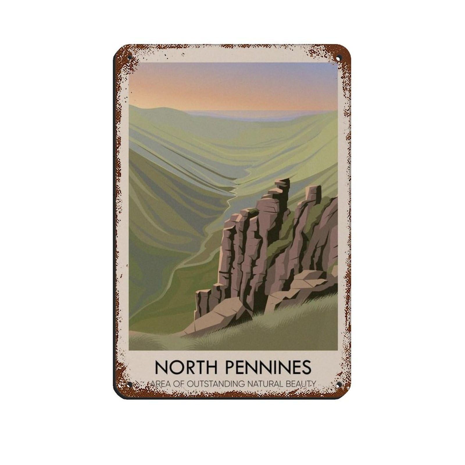 Lxwnze 20L X 30W Cm North Pennines Aonb Travel Poster Retro Poster Metal Tin Sign Chic Art Retro Iron Painting Bar People Cave Cafe Family Garage Poster Wall Decoration 8X12inch(20X30cm)