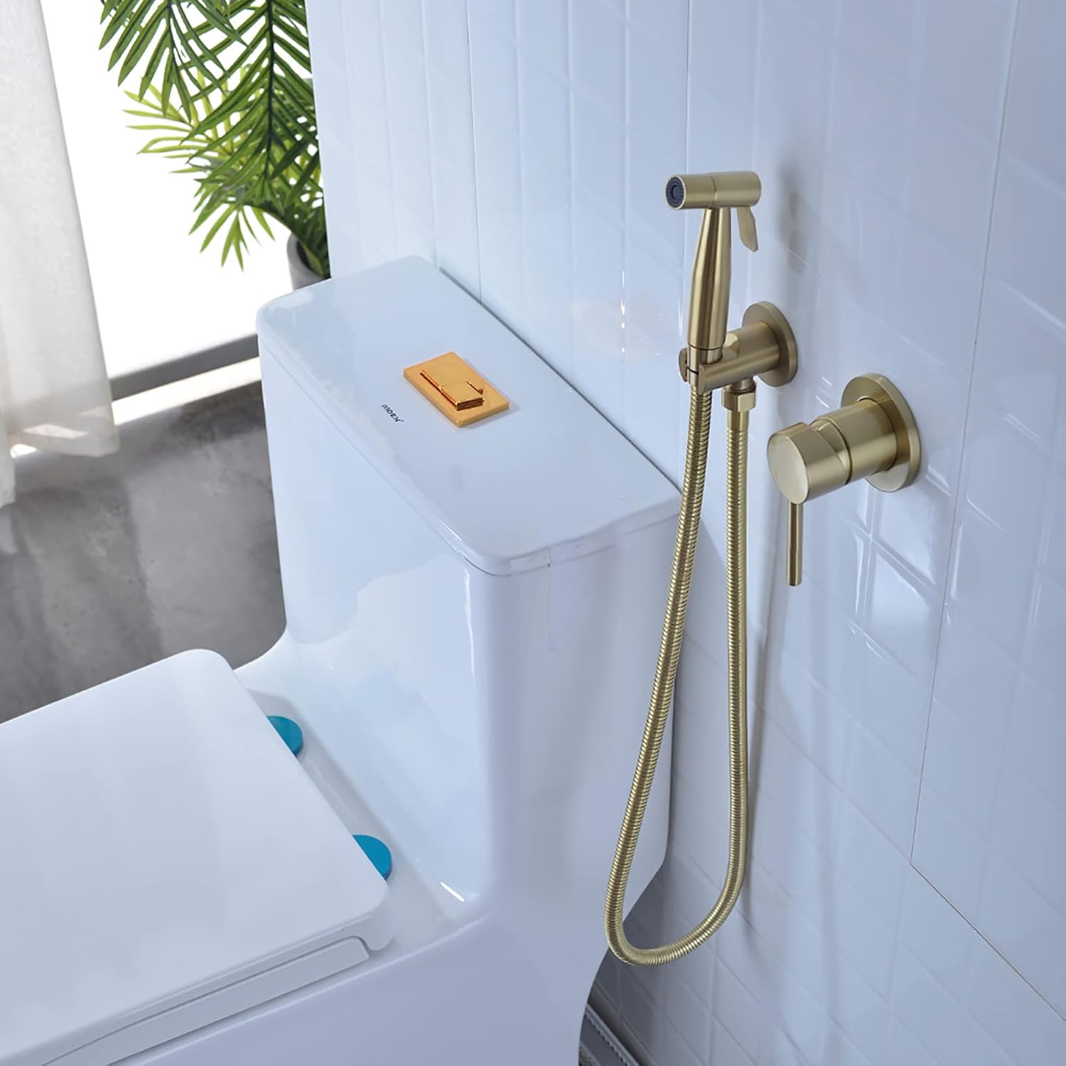 Handheld Bidet Sprayer for Toilet Brass Bathroom Cloth Diaper Sprayer Set Wall Mounted Toilet Bidet Sprayer Kit with Cold and Hot Water, for Feminine Hygiene,Brushed Gold-Brushed Gold