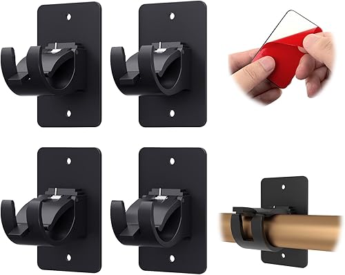 Miniatura 10 de CIEMGNZOC 2 soportes de cortina sin taladro, barras autoadhesivas, ganchos de cortina ajustables para barras de menos de 1.57 pulgadas (transparente)