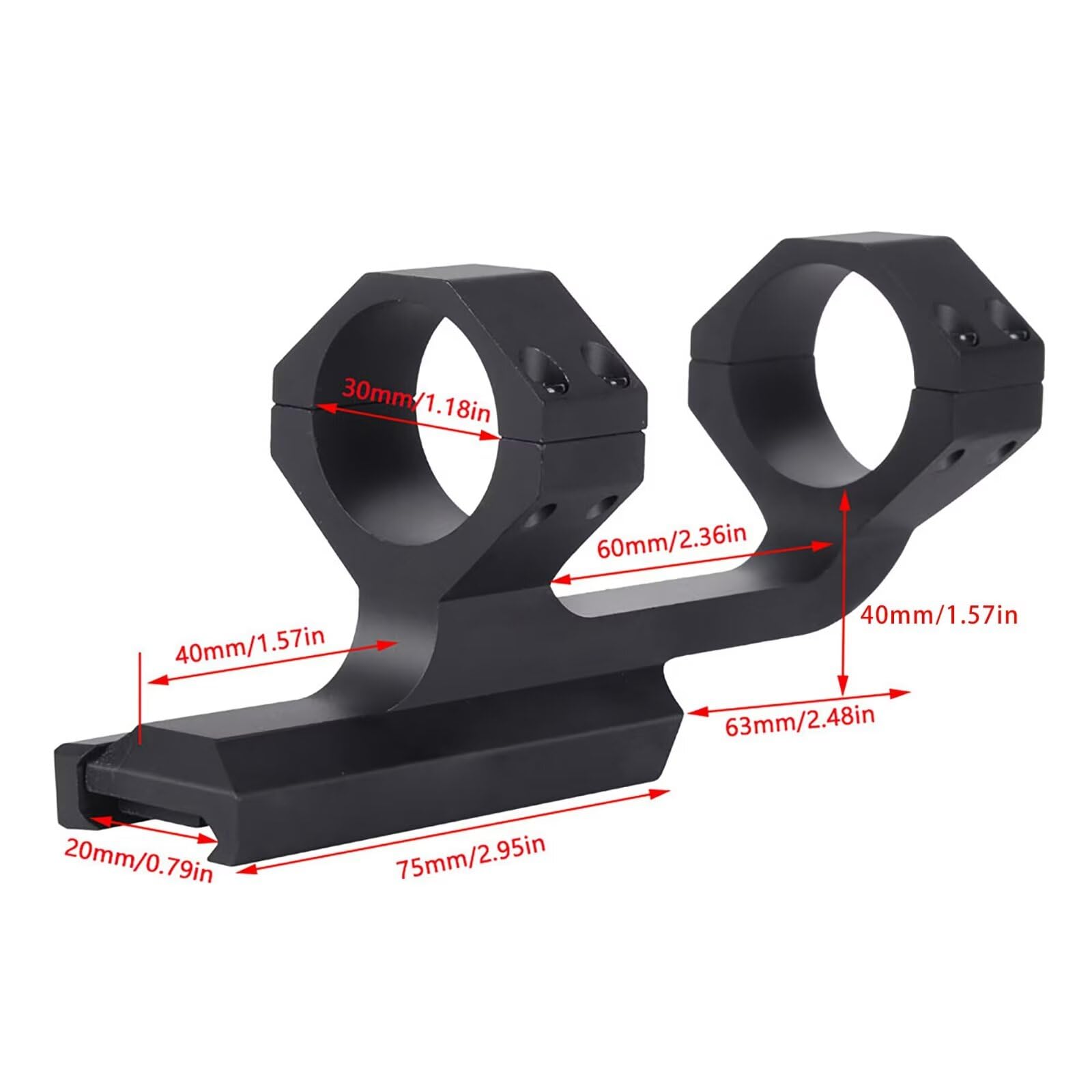 Montaggio per Cannocchiali da Fucile WestHunter Optics con Offset Cantilever Picatinny da 21 mm, Adatto a Tubi da 30mm | Altezza al Centro di 40 mm