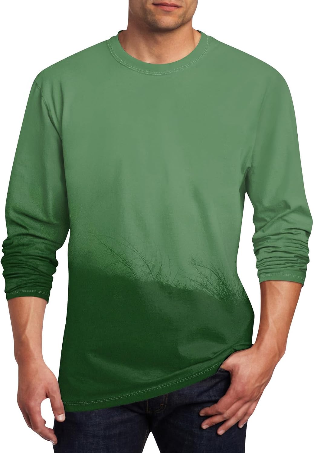 RTRDE Men's Novelty T Shirts Long Sleeve, Gradient Color Crewneck Casual Workout Tee Top, M-5XL