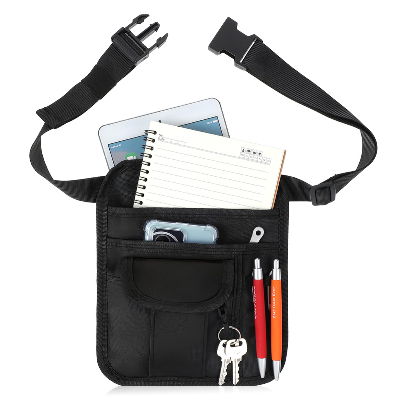 XLIUAX Server Apron Pouch, Restaurant Waiter Waist Check Holder Working Serving Pouch Utility Server Accessories Bag with Multiple Pockets for Waitress Hotel Bar Nurse, Black