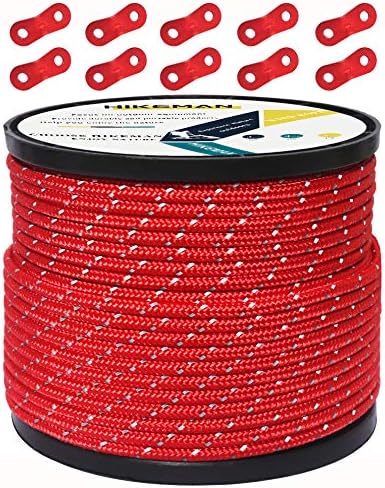 50M Reflective Cord Guy Ropes Outdoor Tent Guide Rope 100% Nylon Cord Wind Line with 10Pcs Aluminum alloy tensioners for Camping (Army green, Diameter 5 mm)