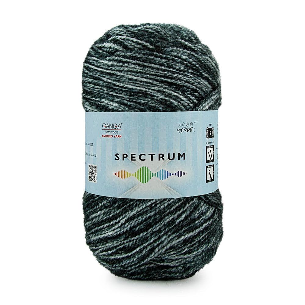Ganga Acrowools Spectrum Supersoft Knitting & Crochet Yarn | 100% Acrylic Wool Ball. Self patern Soft Hand Knitting Fancy Yarn to unleash creativity, perfect for Art & Craft, babywear, baby blanket, sweaters, ponchos, mufflers, socks, caps; threads works best with crochet hook needle; Avialable in multicolor (Pack of 1 ball = 100 grams).:; - (Black White - STP026)