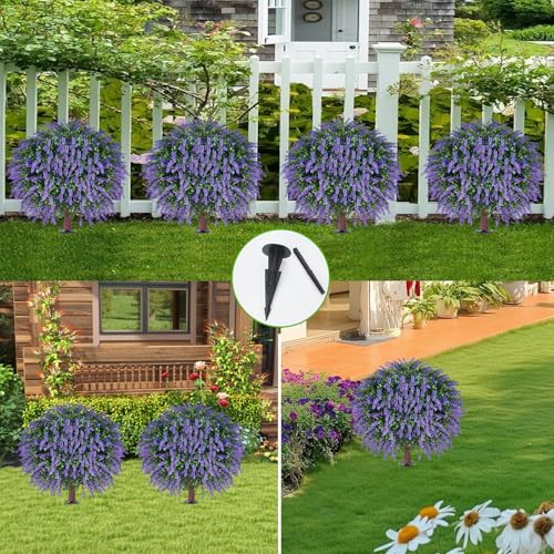 Image of 24 inch Artificial Lavender Topiary Ball Tree 2-Pack, UV Resistant Outdoor
