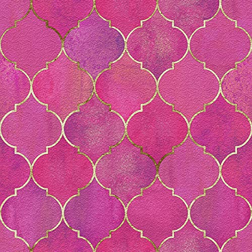 Image of DWELLSINDIA Dark Pink Moroccan Floral Tile Wallpaper for Home Decoration | Self Adhesive Peel & Stick, Thick Textured Premium Paper | Waterproof, Scratch Resistant | Bedroom & Living Room | 41x244 cm