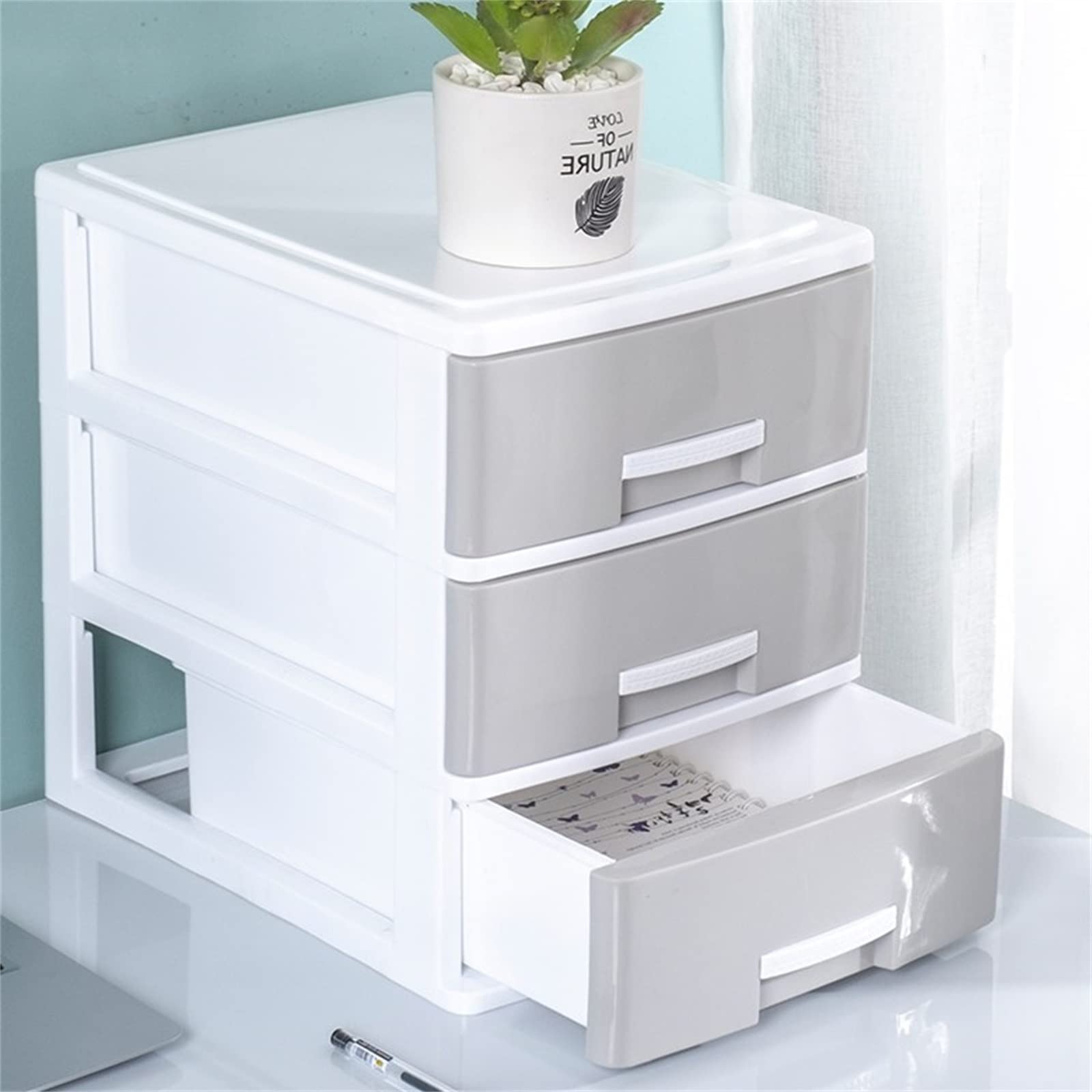 Ce classeur Vertical de Bureau avec tiroirs et Plusieurs Niveaux Offre Un Rangement Pratique pour Divers Objets et Accessoires. Meuble de classement pour la Maison, Gris 34 x 25 x 42 cm.