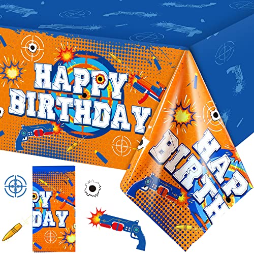 Dart War Tablecloth Dart War Table Cover Gun Game Themed Rectangle Plastic Table Cover Dart War Party Supply for Gunfight Game Theme Party Birthday Party, 54 x 108 Inches (1 Piece)