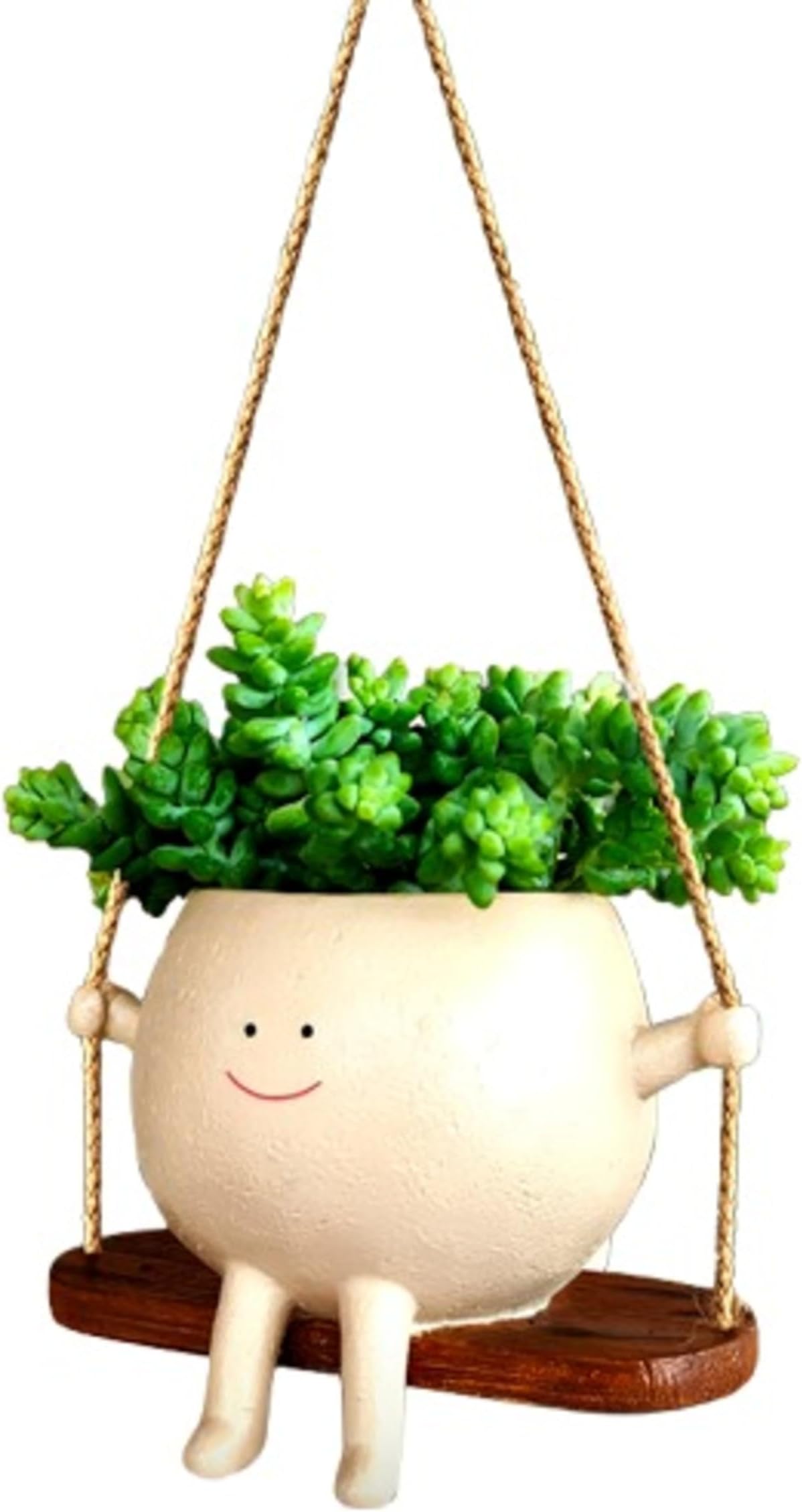 Wonder Waves Cute Ceramic Smiling Face Swing Hanging Planter Pot | Home Garden| Balcony| and Office Indoor Outdoor Plants | Garden Decor | Place Saving Pot|Balcony Decor Planter.