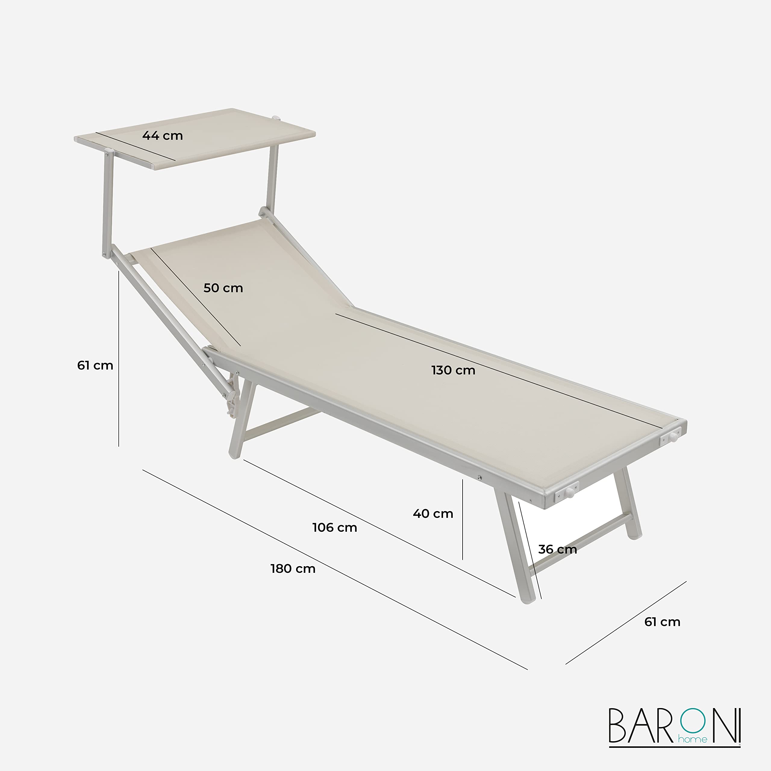 Baroni Home Set 2 Lettini Prendisole in Alluminio con Tetto Parasole, 60x190x35 Bianco