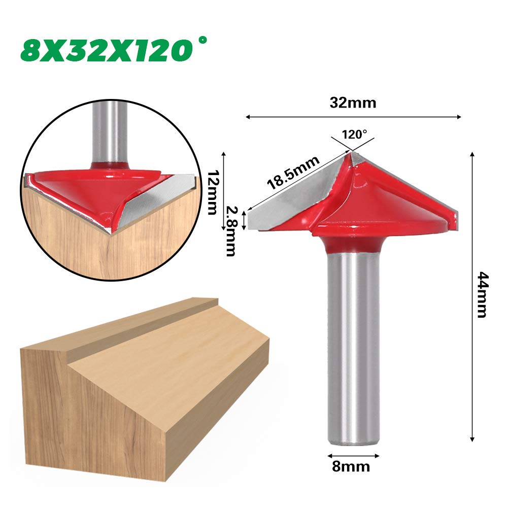 BIGP 6Pcs Fraise à rainurer droit en V, 60° 90° 120°, queue de 8mm, Fraise à bois 3D en V Fraise à graver CNC