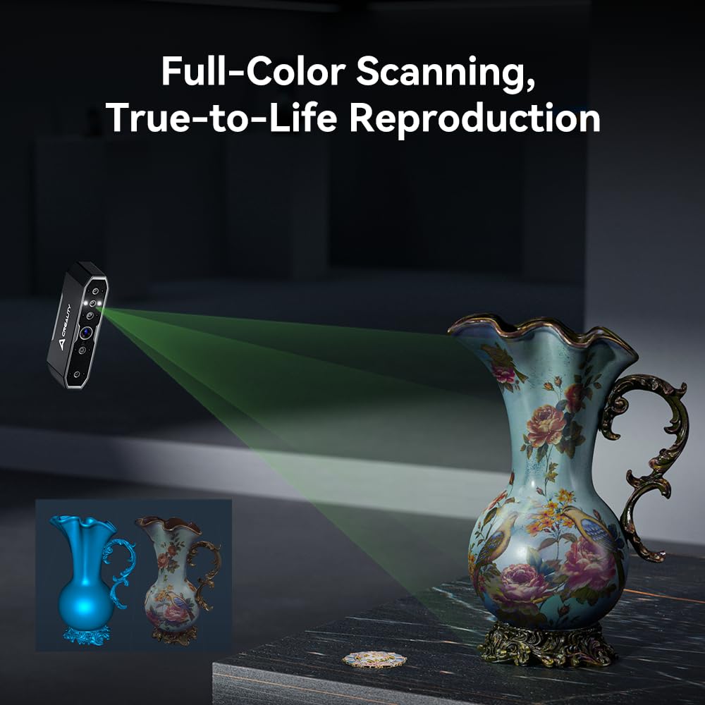 Creality CR-Scan Otter 3D Scanner, Vierlinsiges Stereosystem für 10-2000mm Objekt/Körper/Gesicht Vollfarbscannen, Bis zu 0,02mm Genauigkeit 20fps Geschwindigkeit (MacOS/Windows)