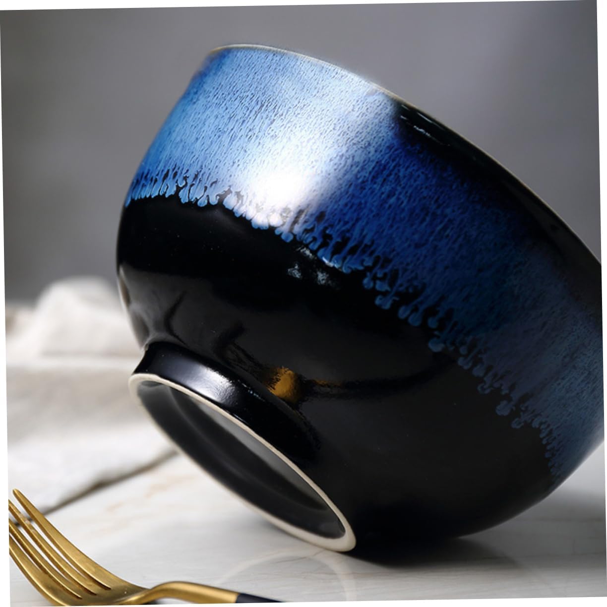 Cabilock 2pcs Blue Glazed Rice Bowl Japanese Bowl Ceramic Dinnerware for Noodles Salad Soup