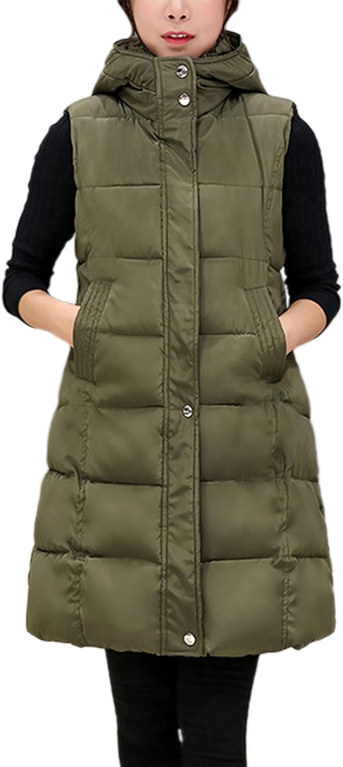 Fiona Jolin Long Puffer Vest Women Sleeveless Hooded Puffy Jacket Coat Outerwear Vest Gilet - Image 3