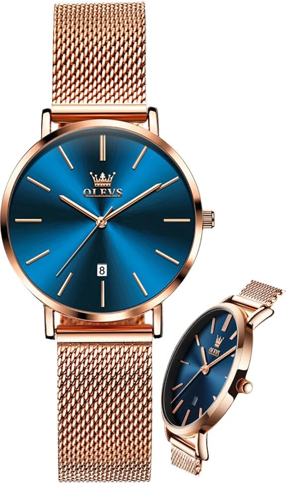 OLEVS Women's Watches for Ladies Female Wrist Watch Leather Band Waterproof Thin Minimalist Casual Simple Dress Quartz Analog with Date Calendar