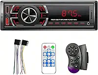 FINYQBET Central Multimídia Automotivo, Bluetooth 4.0, USB Duplo, Rádio FM Estéreo com 18 Memórias, Cartão TF e AUX, Controle no Volante, Compatível com Android e iOS, Tela LED, Som Automotivo