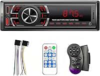FINYQBET Central Multimídia Automotivo, Bluetooth 4.0, USB Duplo, Rádio FM Estéreo com 18 Memórias, Cartão TF e AUX, Controle no Volante, Compatível com Android e iOS, Tela LED, Som Automotivo