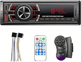 FINYQBET Central Multimídia Automotivo, Bluetooth 4.0, USB Duplo, Rádio FM Estéreo com 18 Memórias, Cartão TF e AUX, Controle no Volante, Compatível com Android e iOS, Tela LED, Som Automotivo