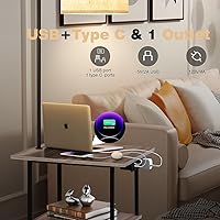 Vista 3 de PESRAE Lámpara de pie con mesa, lámparas para mesita de noche con estación de carga (USB y tipo C y puerto de CA), bombilla LED de 3 temperaturas