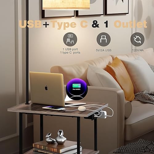 Miniatura 3 de PESRAE Lámpara de pie con mesa, lámparas para mesita de noche con estación de carga (USB y tipo C y puerto de CA), bombilla LED de 3 temperaturas