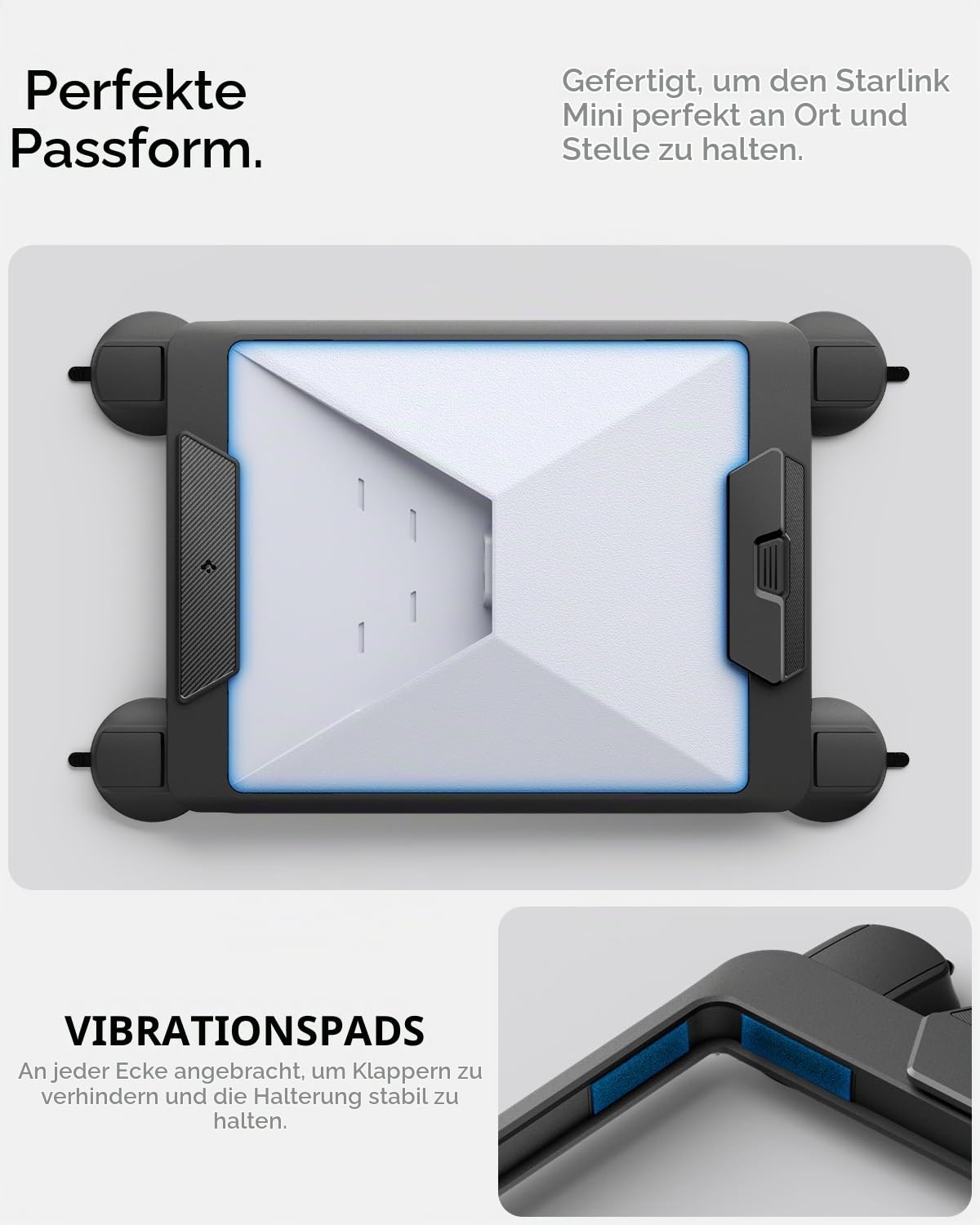 Spigen Starlink Mini Halterung [Starke Haftkraft bis 23 kg] Saugnapfhalterung mit Schnellverschluss-Design, Starlink Autohalterung für Autos, Wohnwagen, Booten, LKWs, Fenster, Glas und Schiebedach