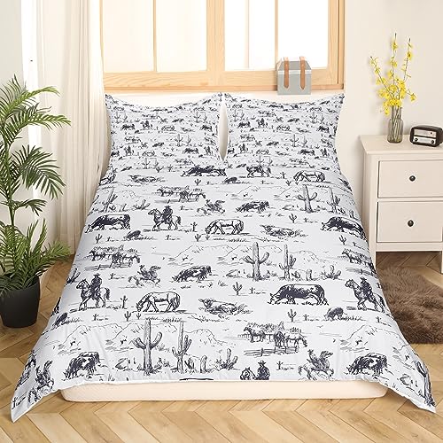 Western Duvet Cover Western Cowboy Bedding Set for Kids Farmhouse Comforter Cover Galloping Horse Bedspread Cover Breathable Bedding Collection 3Pcs Double - Image 2