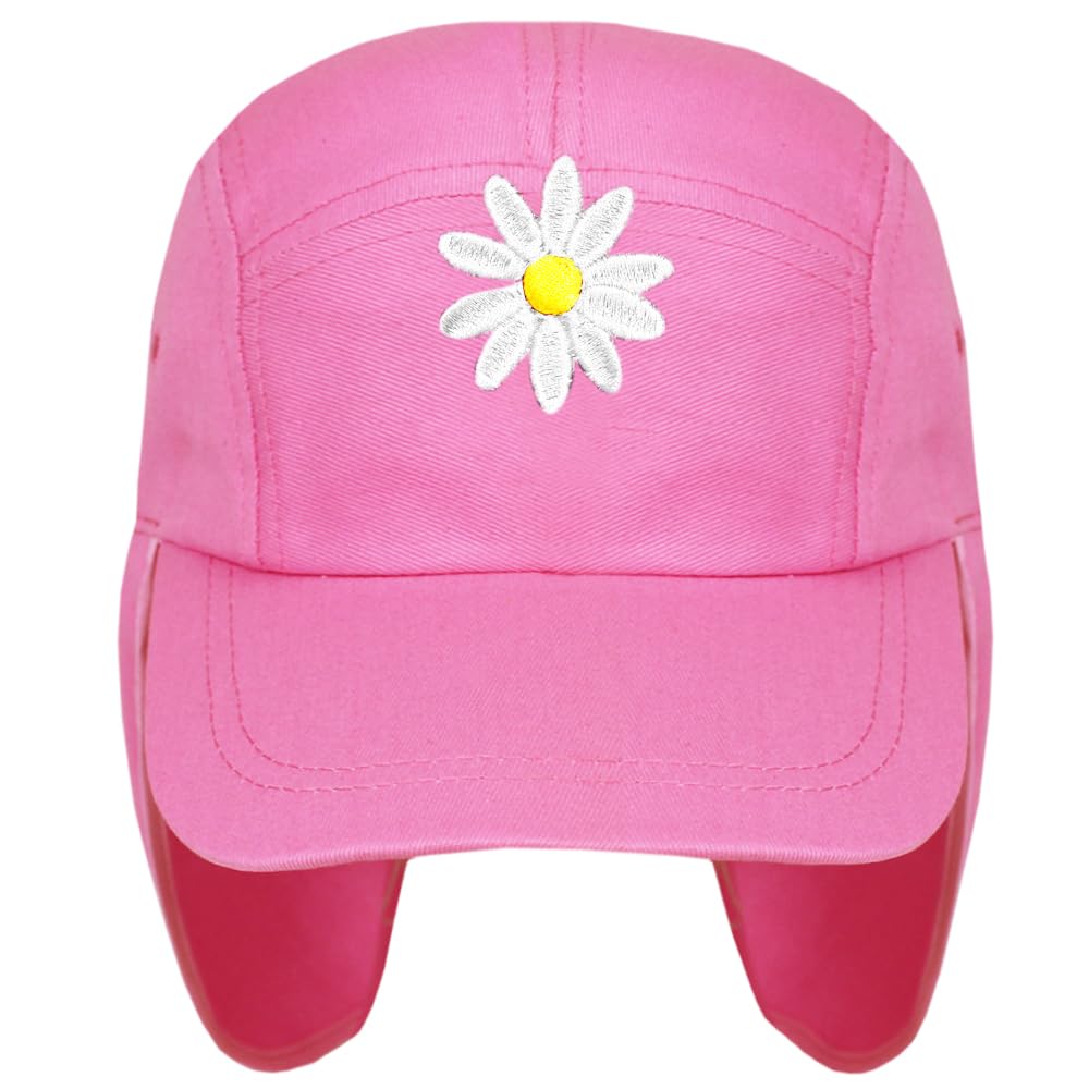 TeddyT's Girl's Daisy Embroidered Candy Pink Legionnaire Sun Hat (2-4 Years)