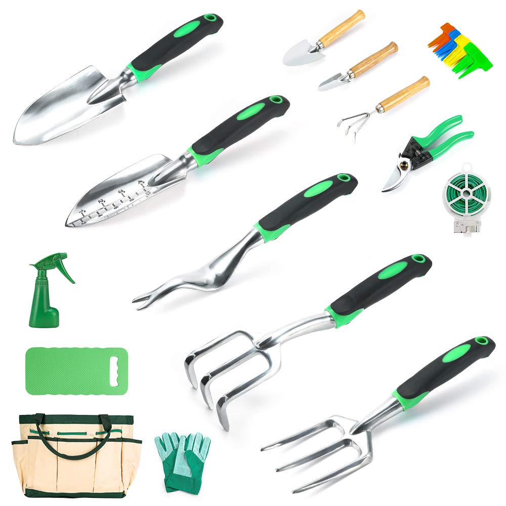 Garden Tools Set Crenova 34-Piece Heavy Duty Gardening Tools with Pruning Shears & Handle Storage Organizer, Aluminum Manual Gardening Kit for Gardening, Succulent Tools Gifts for Men or Women (34pcs)