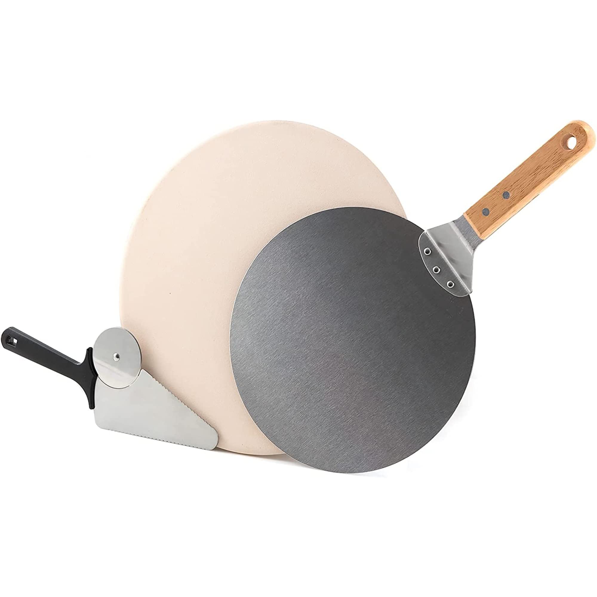 Nuwave Brick Oven-Style 3pc Pizza Kit,11.5â€_x009d_ Cordierite Pizza Stone,10" SS Pizza Peel, SS Pizza Cutter/Server, For Indoor Electric Ovens, Outdoor Gas, Wood Fire Grills, BBQ Grilling, NuWave Bravo XL