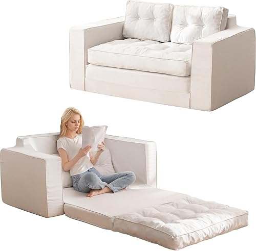 YOSHOOT Sofá biplaza convertible de 55 pulgadas, sofá cama futón para sala de estar, sofá cama extraíble 3 en 1 con respaldo y almohadas, color