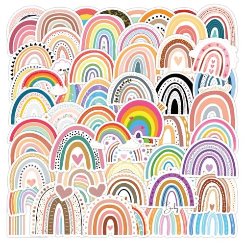 60 PCS Rainbow Stickers for Water Bottles Waterproof Vinyl Decals Colorful Rainbow Decoration Stickers Decals for Skateboards Laptops Guitars Cups Luggage Phones Kids Girls Teens (Rainbow)
