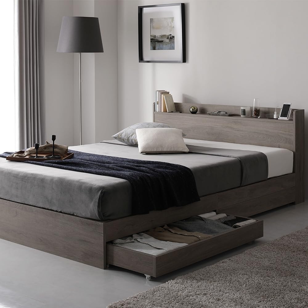 Amazon｜RASIK ベッド シングル フレームのみ グレージュ 収納付き