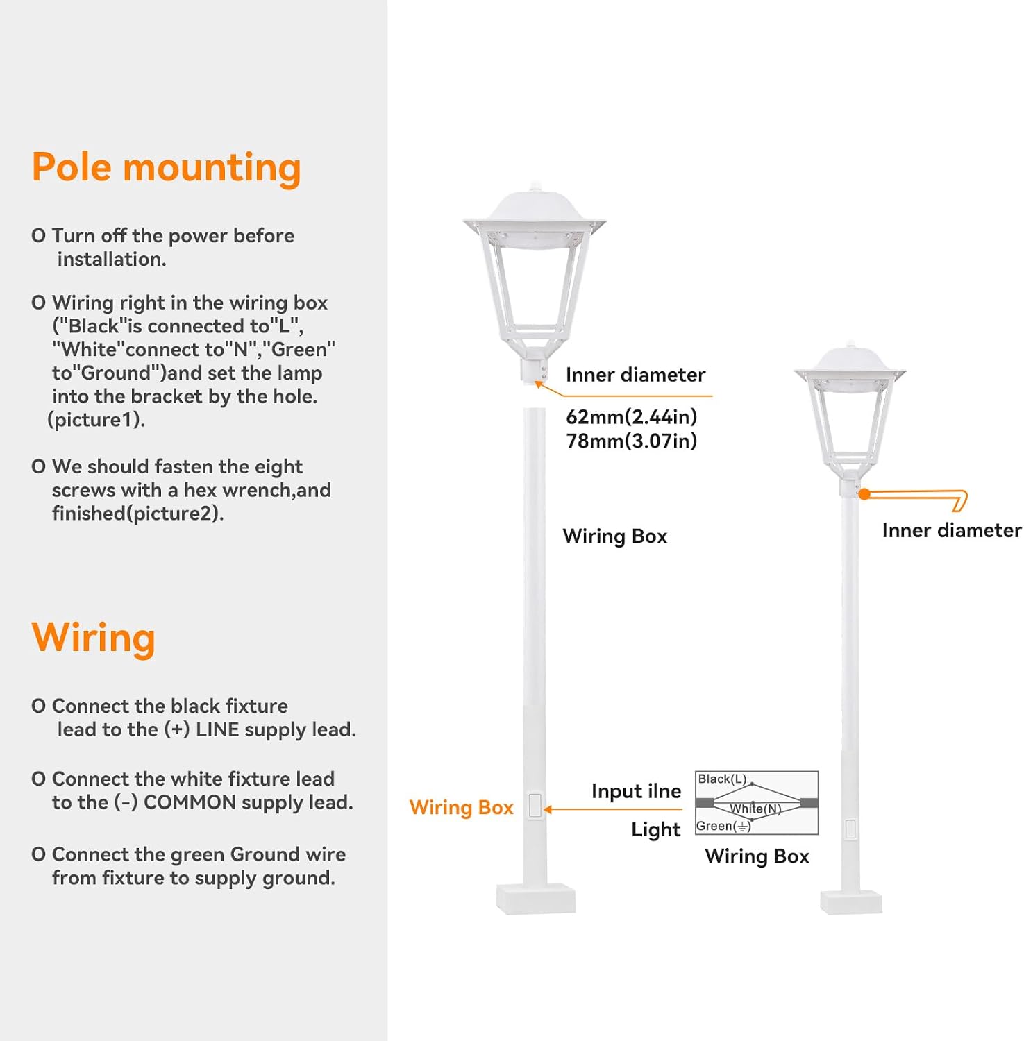 25W-75W Adjustable Post Lights Outdoor, 3000K/4000K/5000K, IP67 Waterproof Commercial Whiteextra Large Outdoor Post Light, 9750 Lumen Tenon 3in LED Pole Light Fixture, ETL/CE Listed,100-277VAC