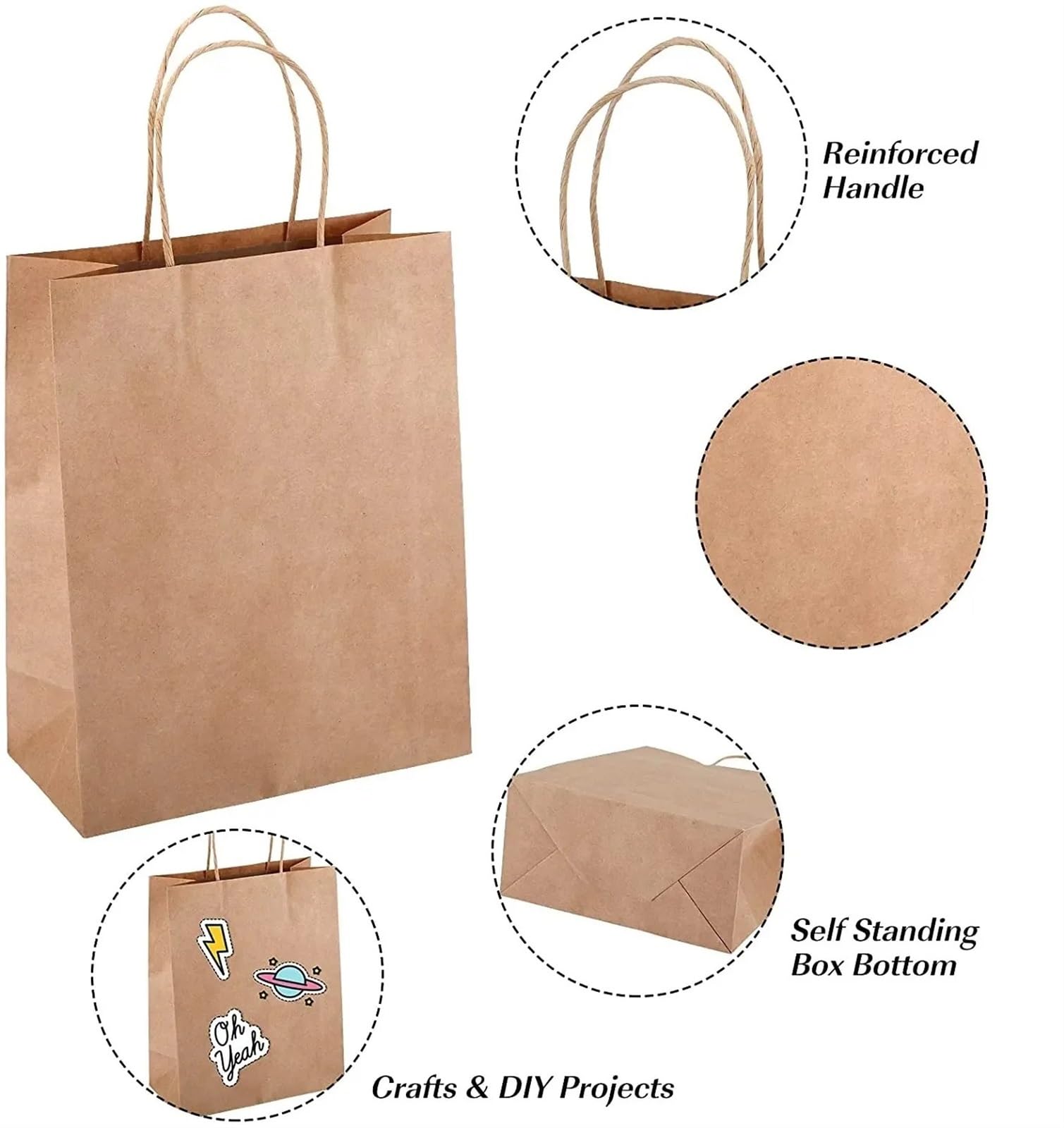 Sacchetti Carta Kraft Borse di carta kraft marrone con manico, borse for bomboniere for feste compleanno e matrimonio, for piccole for la spesa(WHITE,13 x 7 x 14.5CM)