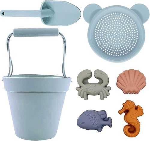 Vista 22 de NW HANDA - Juego de juguetes de arena de playa de silicona para niños, 6 piezas, incluye cubo de playa de silicona, pala, regadera y moldes