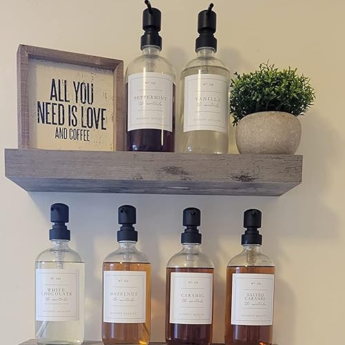 Miniatura 7 de Suwimut Paquete de 4 dispensadores de jabón de vidrio con bomba de acero inoxidable negro mate, botellas redondas Boston transparentes de 16 onzas,