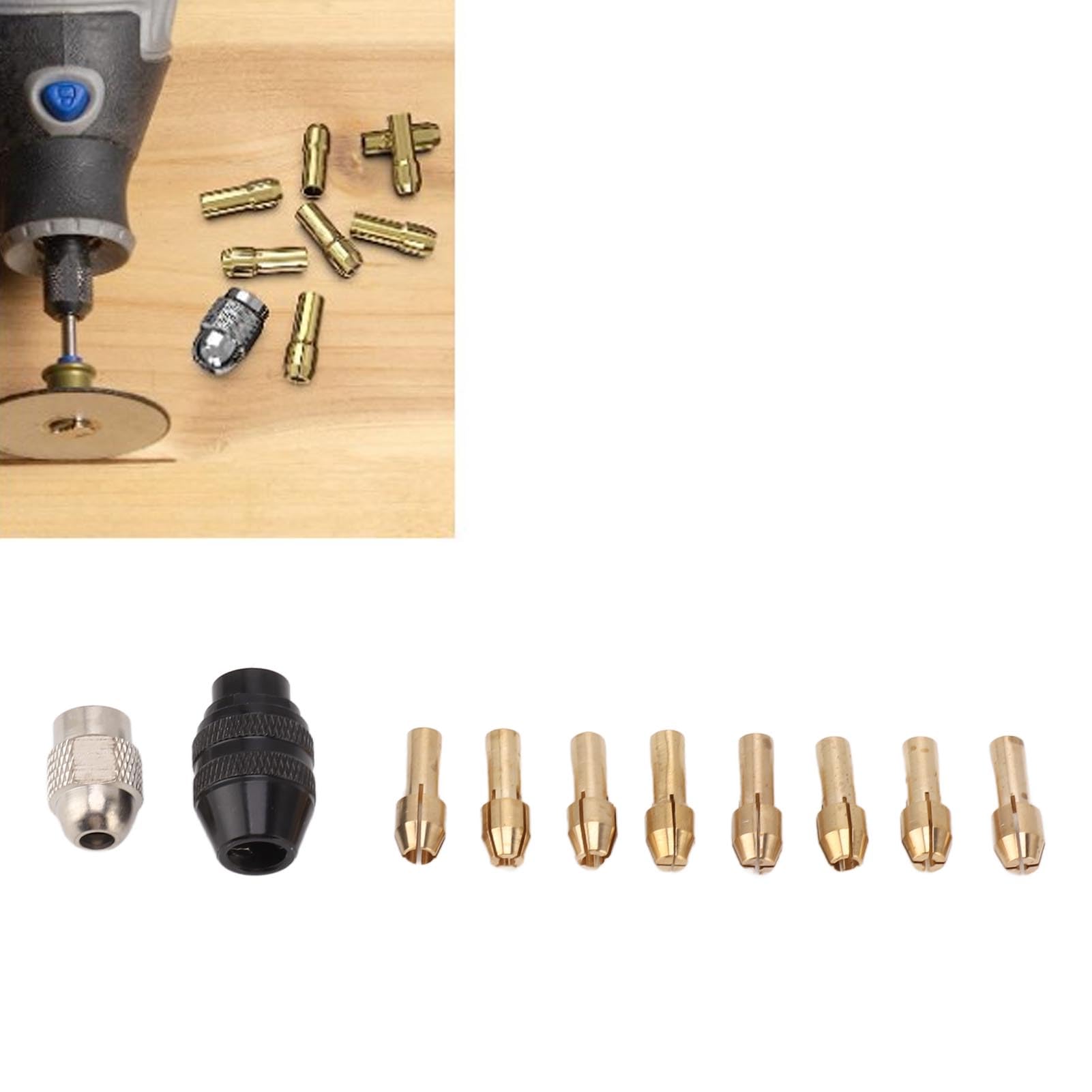 10PCS Collet Set For Rotary Tool Bits, Brass Drill Chuck Collet Set Quick Change Mini Drill Chuck Replacement Set 1 thumbnail image