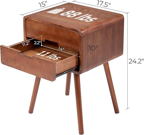 Miniatura 2 de Karl home Mesita de noche moderna de mediados de siglo para dormitorio, mesita de noche escandinava con 4 patas de madera maciza, mesa auxiliar de 2