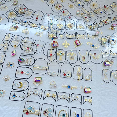 Nail Angel 12Sheet/Set Gold-Color Nail Art Adhesive Sticker With Crystal Gem Rhinestones 3D Charms Nail Art Decoration (10311) #TOP1