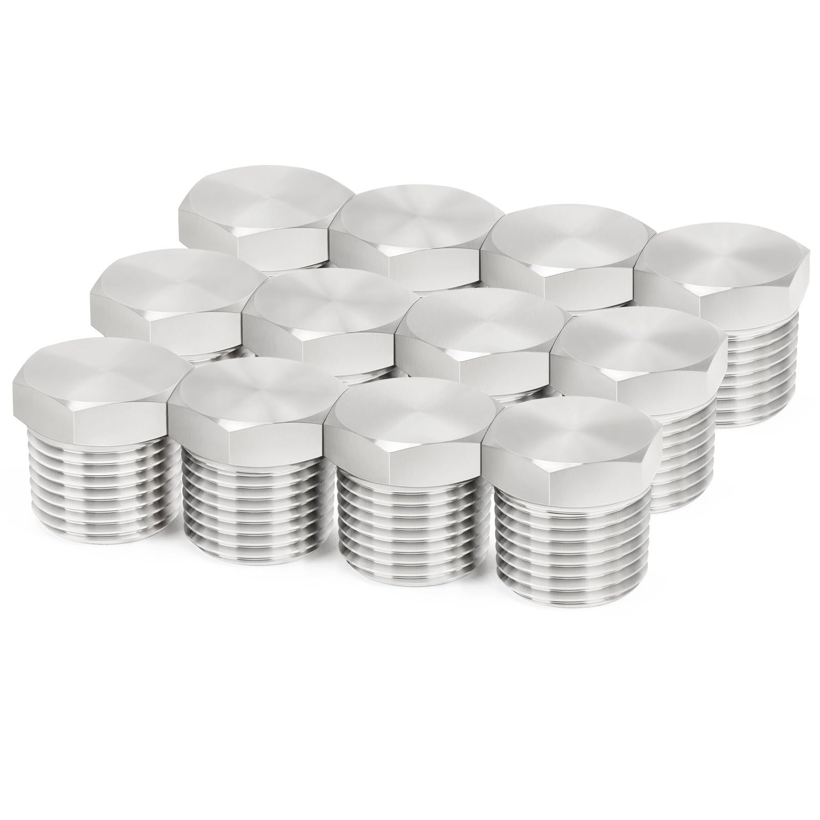 ChillWaves 304 Stainless Steel Pipe Fitting,Outer Hex Head Socket Pipe Plug Fitting 1/4" NPT Male Thread Adapter(12-PACK)