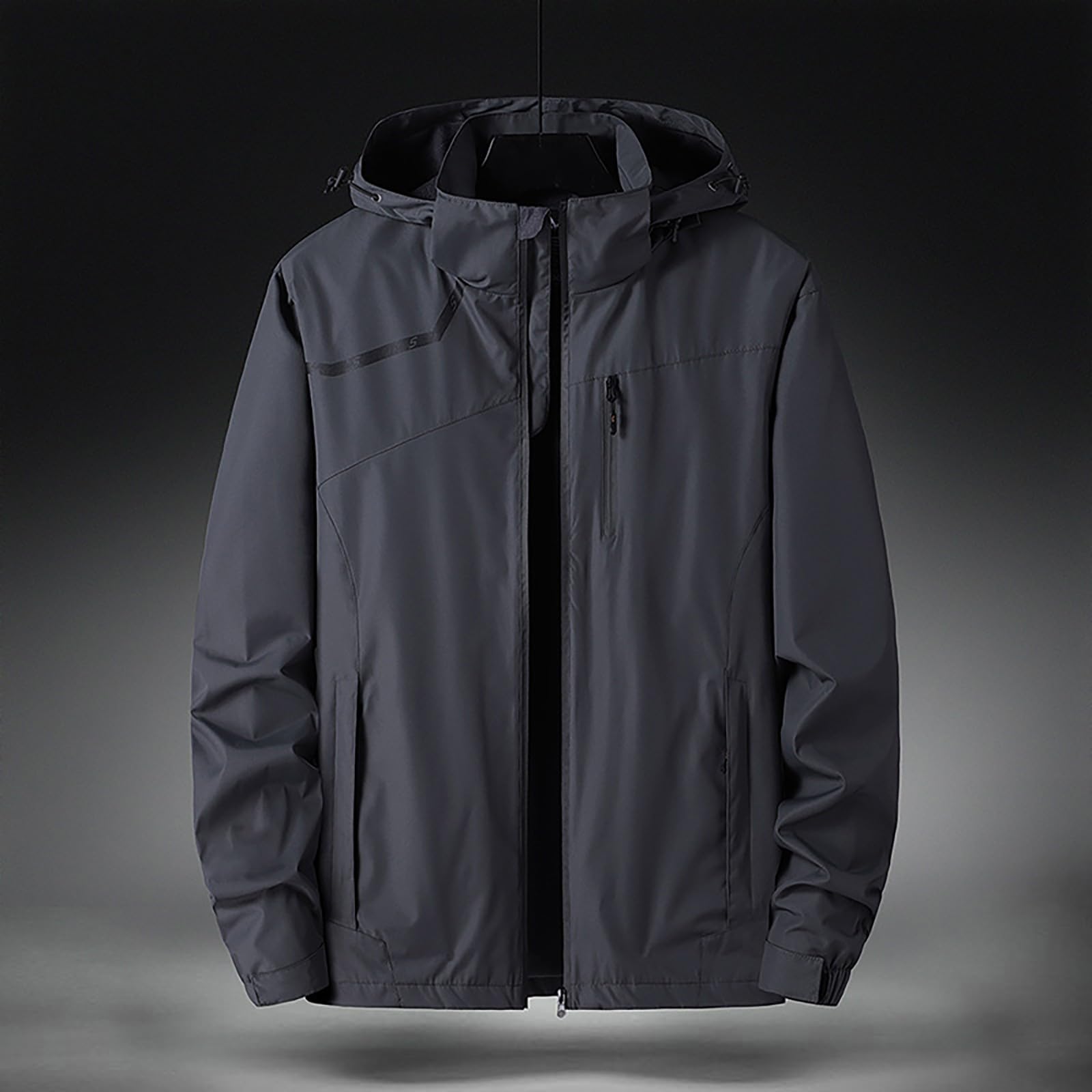 Chubasquero para hombre resistente al agua - chubasquero para hombre, chaqueta de entretiempo moderna, cómoda con cordón, chaquetas para exteriores con cremallera, chaqueta con capucha, chaqueta