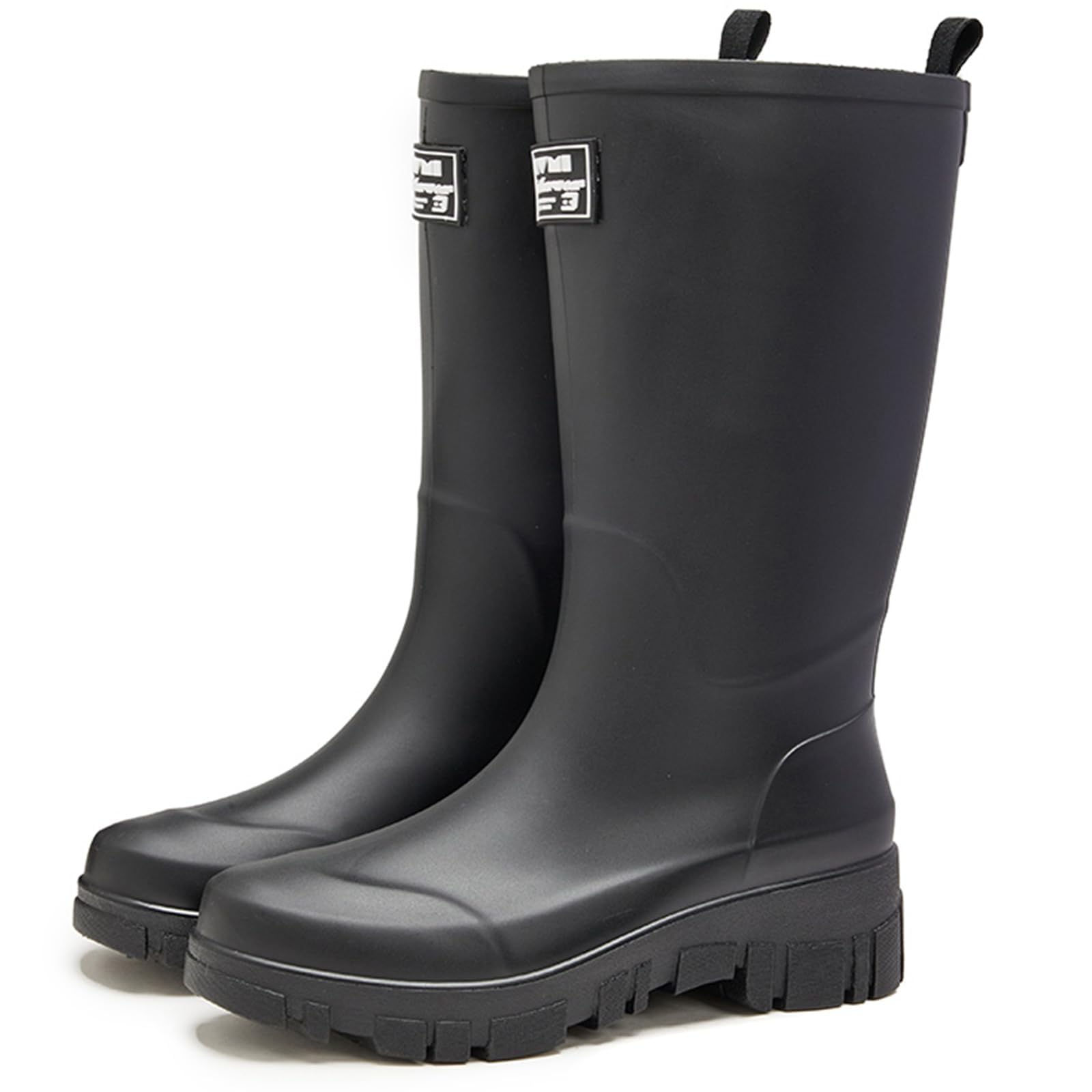 Mid Calf Rain Boots for Women Fashion Wide Width Waterproof Non-Slip Platform Chunky Heel Outdoor Work Rain Shoes
