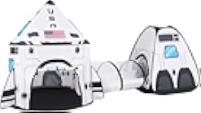 JOYIN White Rocket Ship Pop up Play Tent with Tunnel and Playhouse Kids Indoor Outdoor Spaceship Tent Set