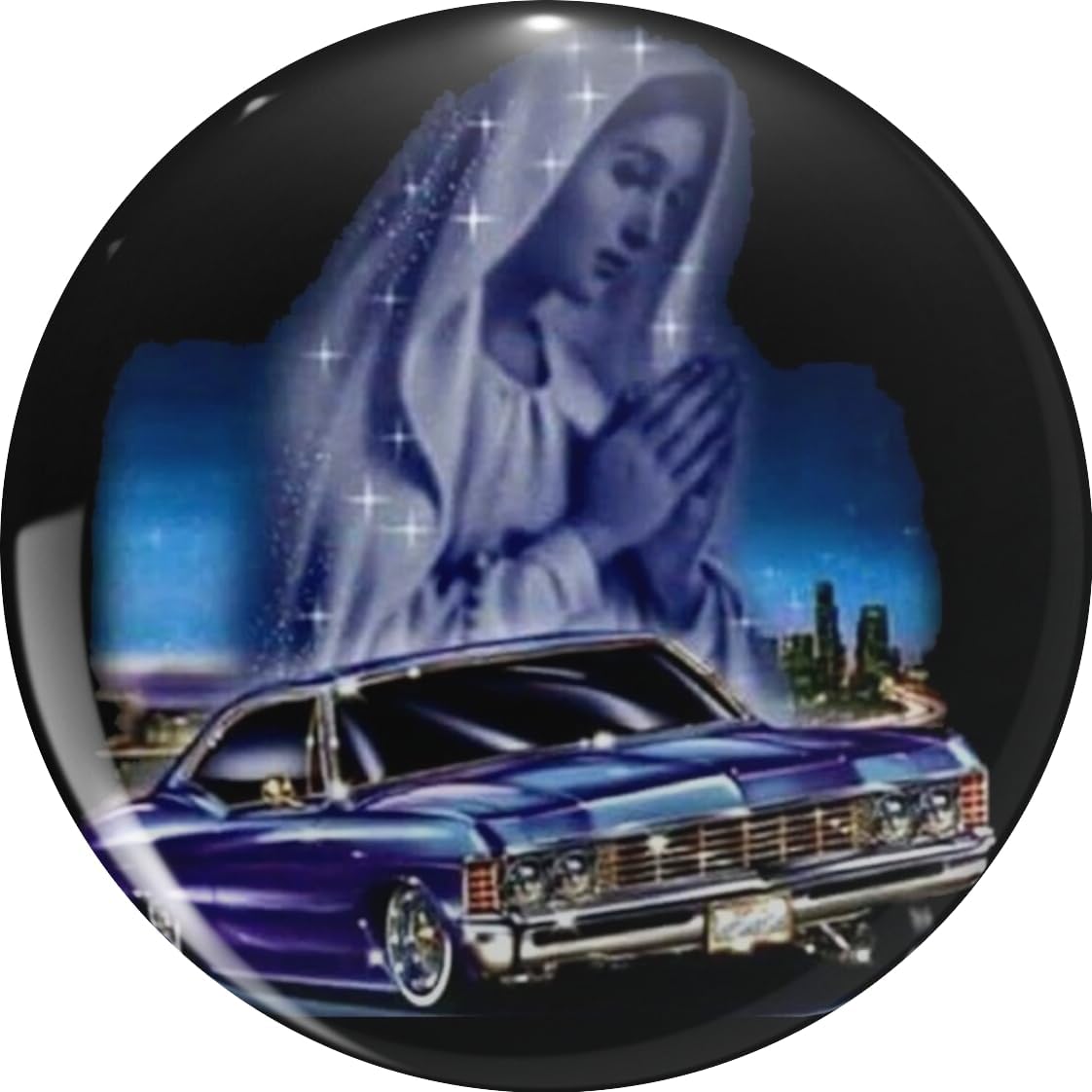 Blues with Low Rider and Virgen Mary Pin Lapel Pin Cute Brooch Pins Badges 0.75"