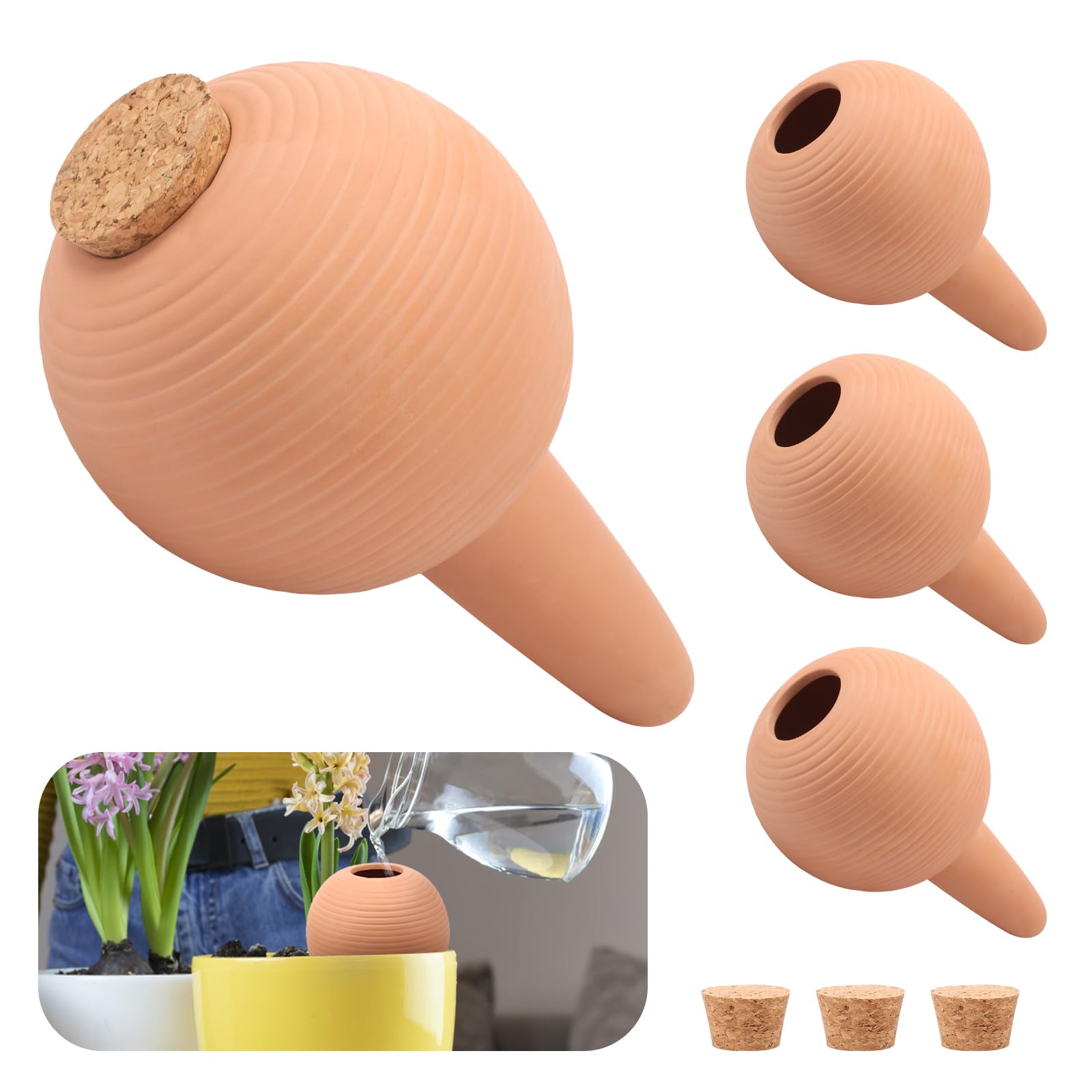 4Pcs Terracotta Self Watering Spikes,Plant Watering Globes Decorative,Automatic Slow Release Irrigation Stakes,Clay Plant Garden Waterer Stakes for Indoor and Outdoor Plants(430 ML)