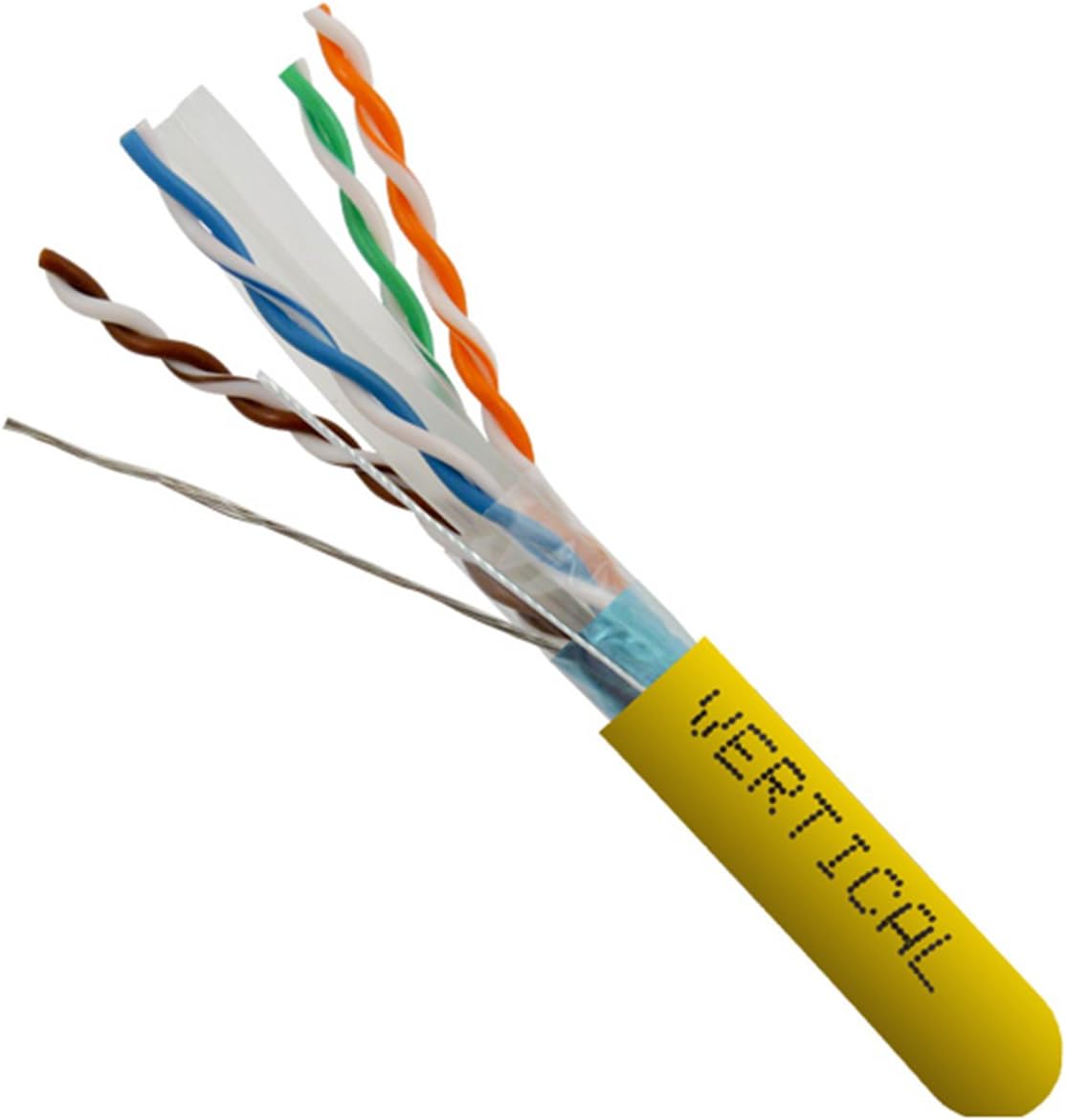 Vertical Cable Cat6A 10G, Shielded, 23AWG, Solid Bare Copper, PVC, 1000ft, Bulk Ethernet Cable, Yellow