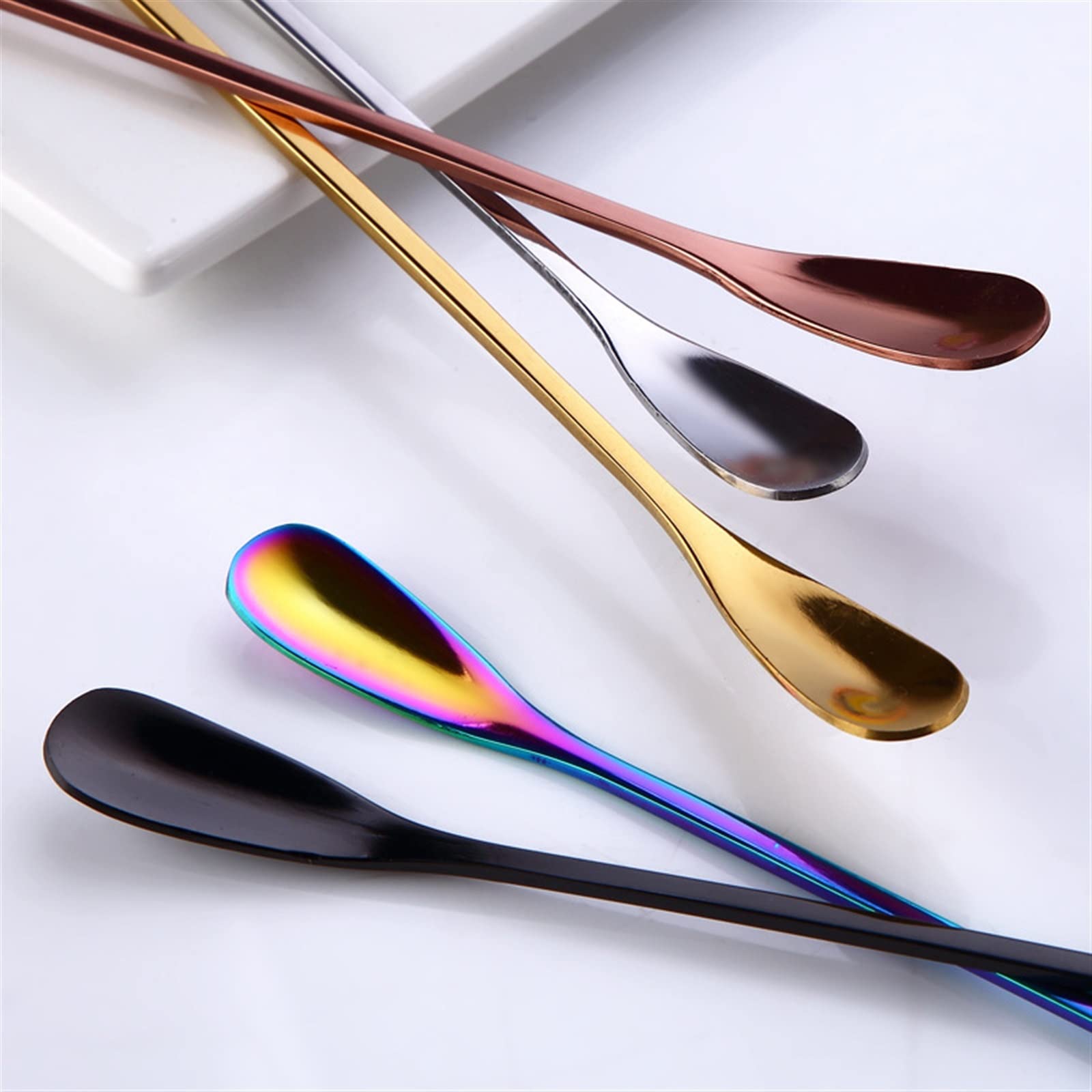 JINGYAN Cucchiaini da tè Steel Coffee Spoon With Long Handle Colorful Scoops Dessert Tea Kitchen Gadget Tool Tableware