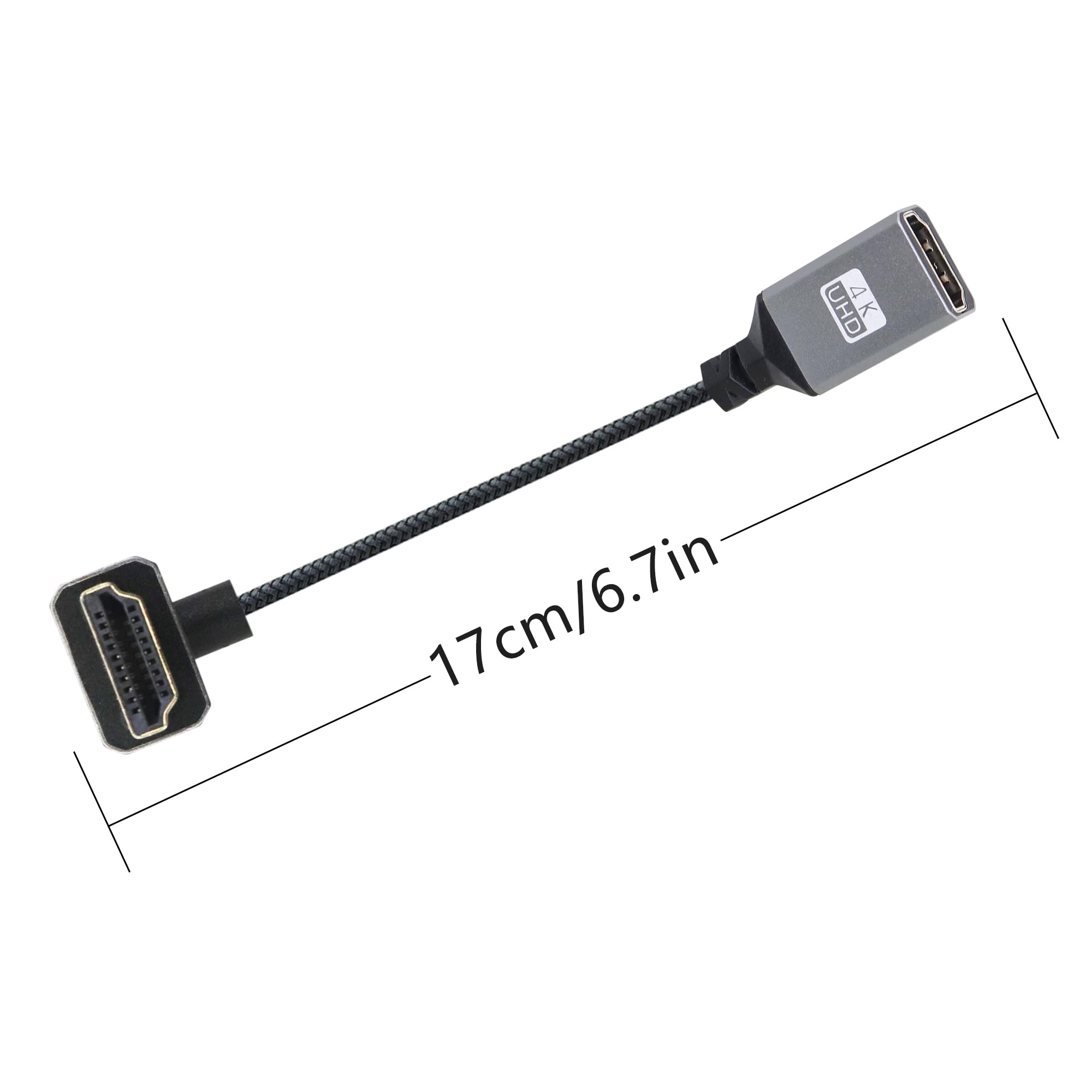 RIIEYOCA Cavo HDMI 4K Intrecciato 90° - 0,59m, 18Gbps, Alta Velocità 2.0, Connettore Piatto Angolato Destro/Sinistro, 2 Pezzi - 3