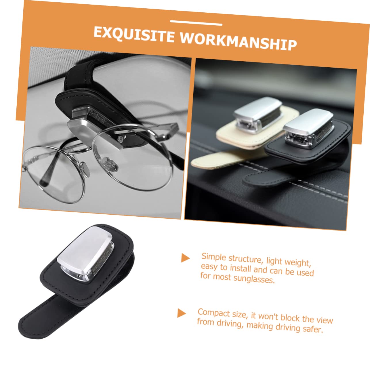 SOLUSTRE 5pezzi Porta Occhiali Per Auto Pelle Premium Clip Per Visiera Multifunzionale Per Occhiali Da Sole e Biglietti Design Compatto e Pratico Accessorio Per Veicoli