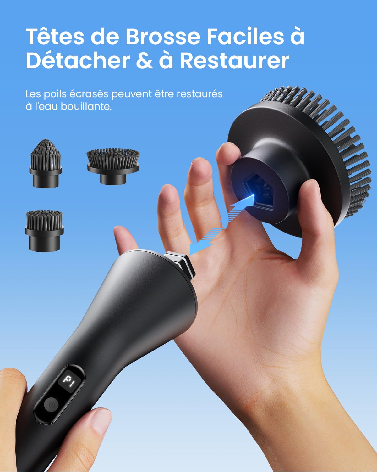 Leebein Brosse Électrique Nettoyage, 2025 Brosse Rotative Améliorée Étanche IPX7 avec 7 Têtes de Brosse, Manche Extensible et 2 Vitesses pour Salle de Bain, Sol, Cuisine et Voiture